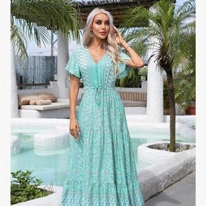 Elegant Aqua Maxi Dress